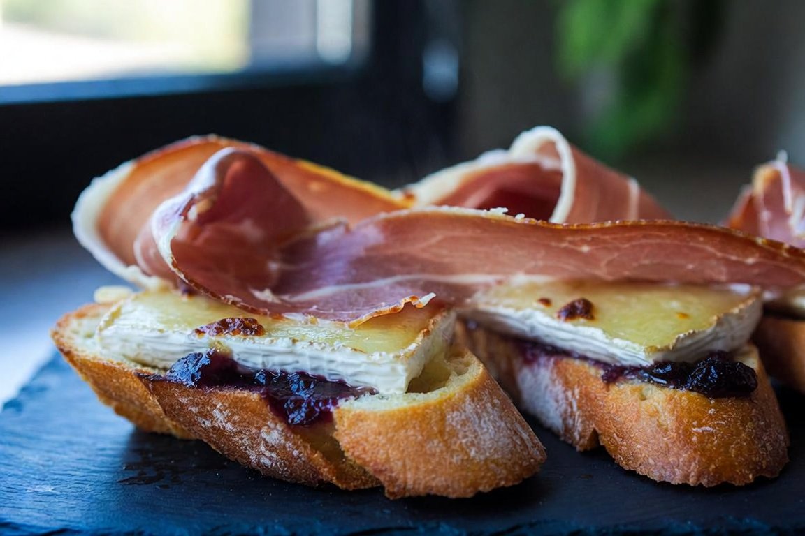 Air Fryer Camembert Toast With Fig Jam & Prosciutto