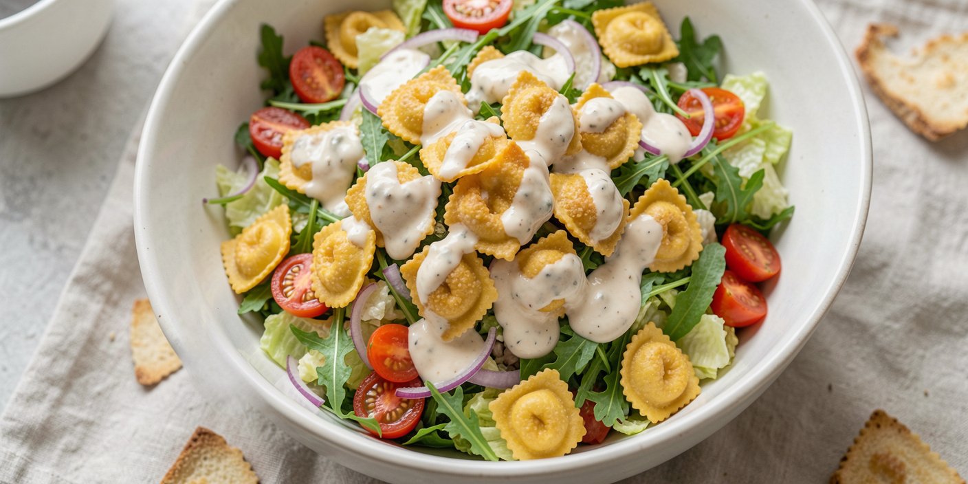 Crunchy Air Fryer Tortellini Salad With Parmesan Dressing
